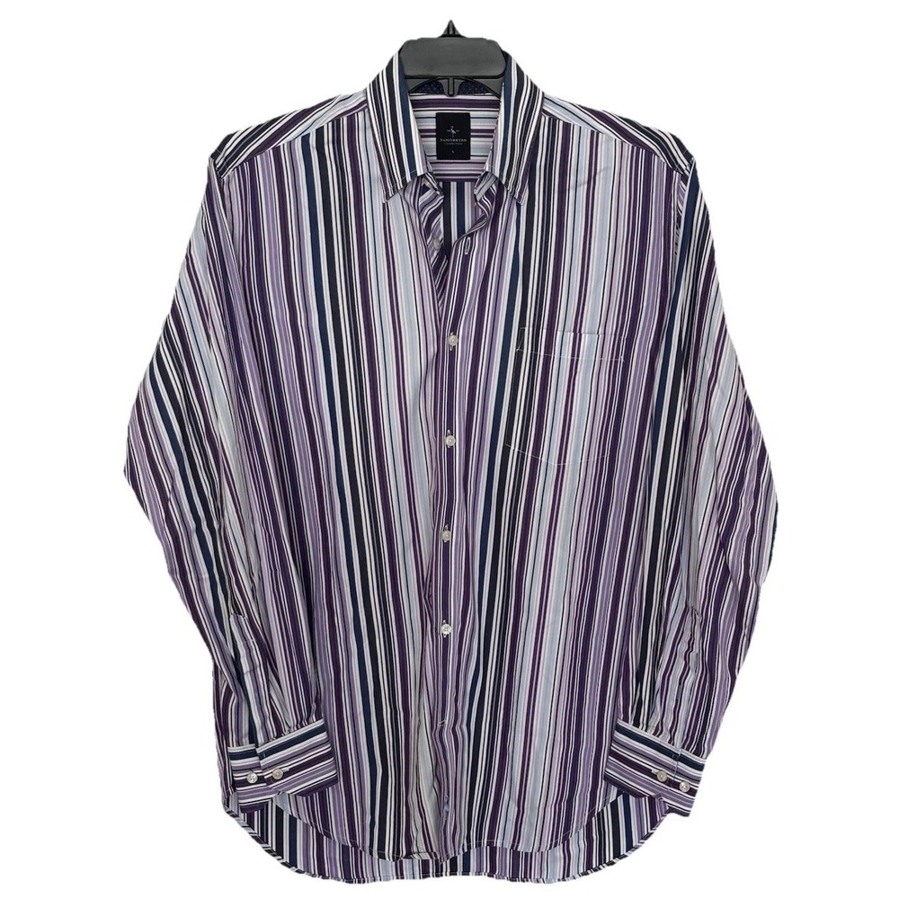 TailorByrd Long Sleeve Dress Shirt, Mens L, Purple Stripe, Designer Modern